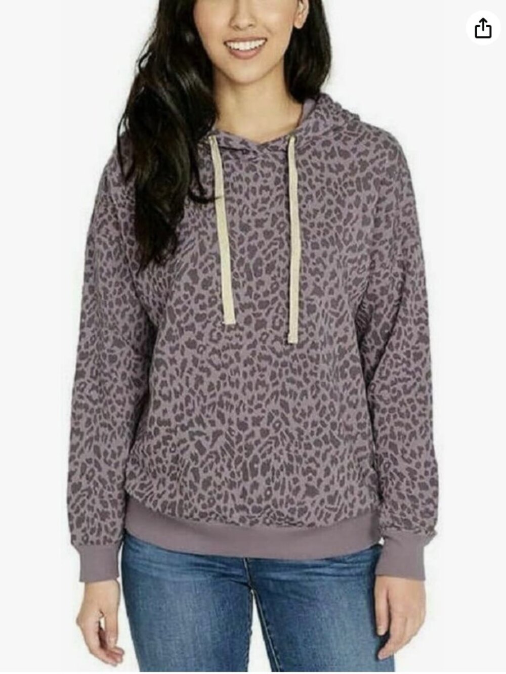Buffalo David Bitton Iris Mauve Leopard Super Soft Hooded Pullover Sweatshirt L